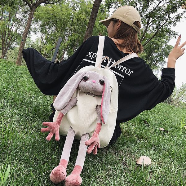 

cute rabbit backpack new korean version of the backpack hip hop trend canvas bag small white rabbit cartoon outdoor trend bag backpack
