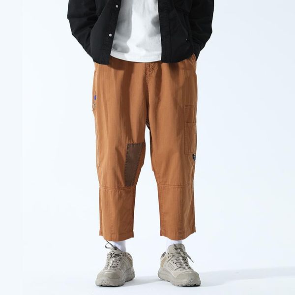 

men's pants 2021 fashion multi-pocket solid men cargo trousers oversize male long straight loosepants, Black
