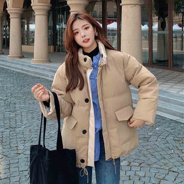 

women designers clothes 2020 fashion wholesale loose type thicken pure color joining collar pocket woman cotton-padded jacket woamn coat, Black;brown
