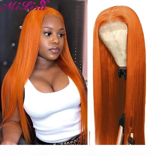 

mi lisa long 13x1x6 straight lace front human hair wigs ginger lace front wig 30 inch orange wig hd frontal, Black;brown