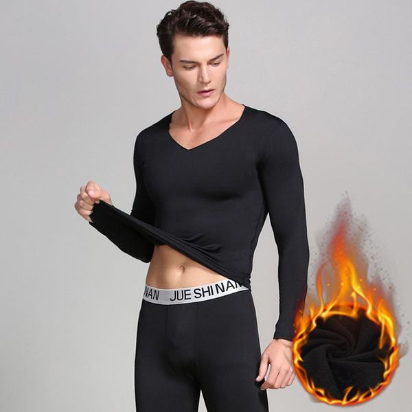 

men non-marking plus velvet thermal underwear suit youth cotton clothes slim youth sets autumn clothes home wear suits sale, Black;white