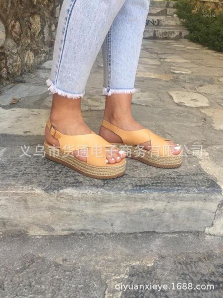 

2019 summer new european and american large size rope non-slip thick bottom fish mouth women's roman sandals1, Black