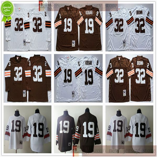 

ncaa football retro vintage 19 bernie kosar jersey stitched 32 jim brown jerseys mens long sleeves jersey shirt, Black;red