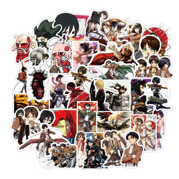 

50pcs/set new attack on titan anime poster small waterproof stickers for notebook lapbottle car sticker