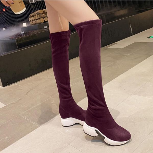

boots fanyuan winter women over knee fashion platform shoes wooman stretch boot thick bottom casual daily footwear, Black
