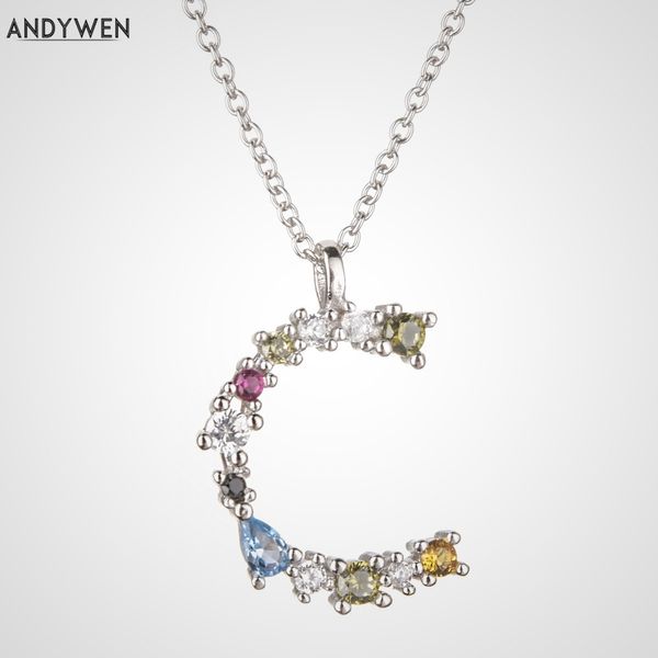 ANDYWEN Argento 925 Lettera C S Iniziale Collana Alfabeto M P Ciondolo Gioielli CZ Cristallo Zircone Amicizia Gioielli Q0531