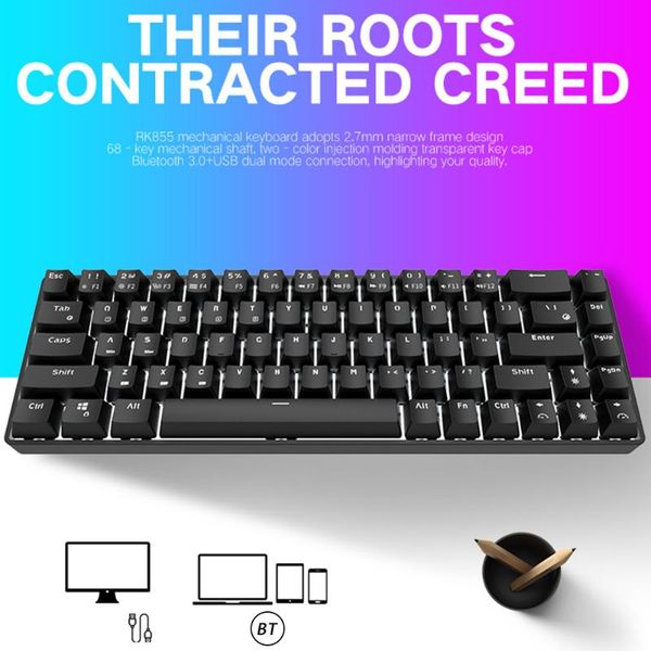 

68 keys dual mode bluetooth blue/red/brown switch usb wired backlight mechanical keyboard for gamer office gaming working