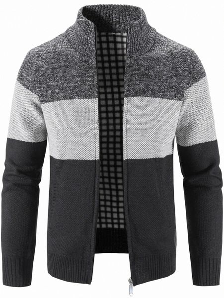 

men colorblock zip up cardigan m8ah#, White;black
