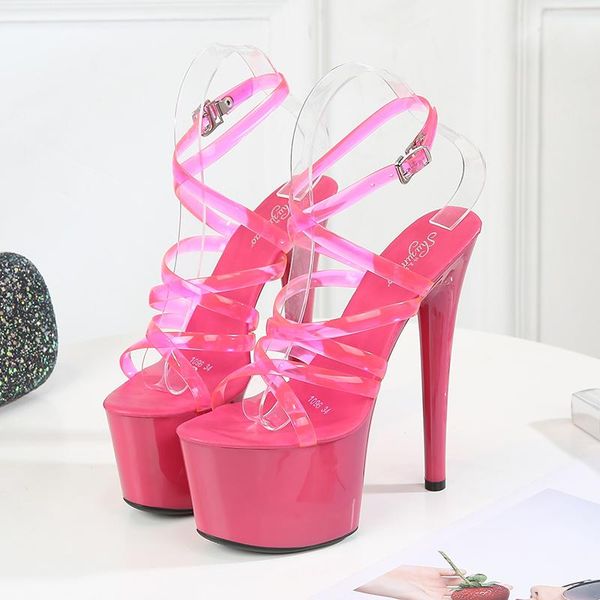 

2021 summer women peep toe 17cm extreme high heels stiletto sandals black pink stripper sandals big size nightclub shoes