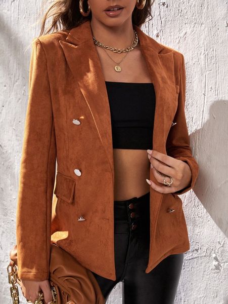 

x belinda double breasted flap detail suede blazer h1f0#, White;black