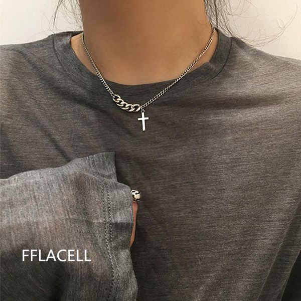 

2020 vintage cross long chain necklace fashion street hip hop geometric stainless steel pendant necklaces women goth jewelry, Silver