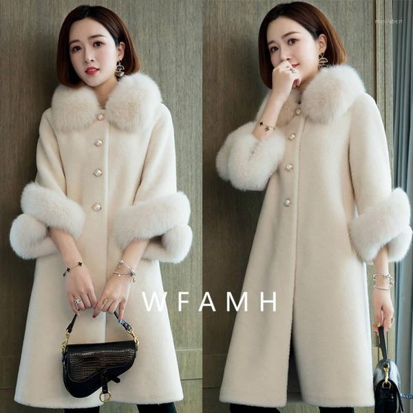 

winter new imitation fur coat female mid-length imitation fur collar sheep shearing particles loose large women's clothing1, Black