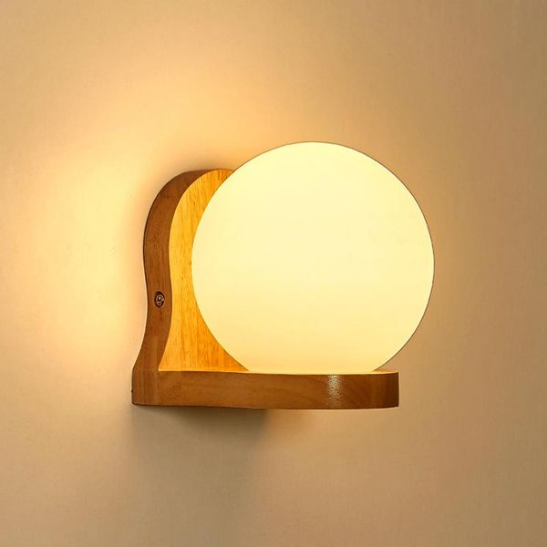 

modern wall lamps wood body glass lampshade home lights for study room bedroom bedside aisle corridor balcony lighting ac90-260v