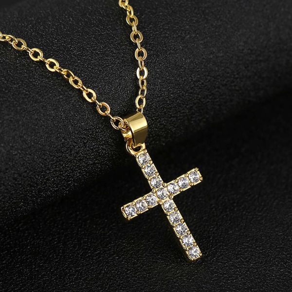 

jesus necklace diamond cross set lady 18k gold copper chain necklace, Silver