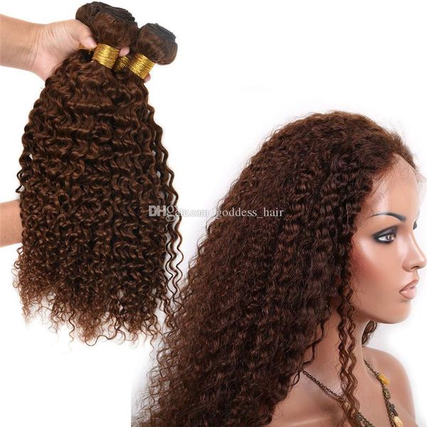 

kinky curly color #4 dark brown hair extensions chocolate brown virgin hair weft 3bundles double wefted curly hair extension, Black