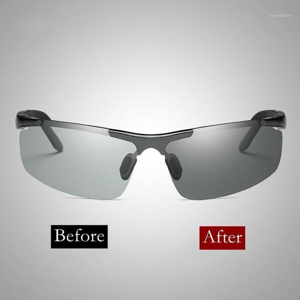 

sport semi-rimless tac polarized pchromic sunglasses driver rider goggle chameleon change color glasses men women1, White;black