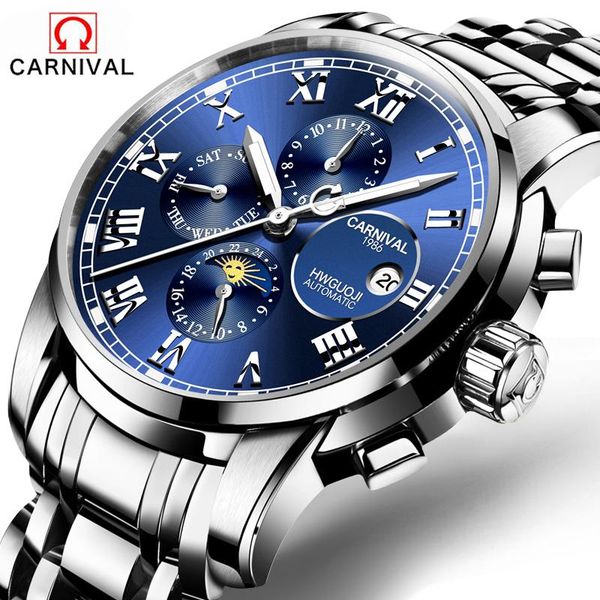 

2020 luxury watches men brand carnival blue silver watches men sports automatic mechanical multi-function watch relogio, Slivery;brown