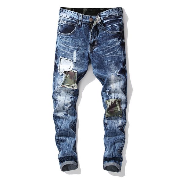 

breeze distressed sketch artist zipper jean hole spring clothes casual summer denim pants of the men skinny brown gb9a, Blue