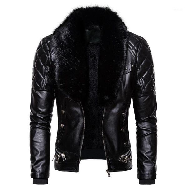 

outdoor jackets&hoodies men leather vintage 2021 autumn brand casual motor distressed jacket steam pocket zipper fur collar faux coat men1, Blue;black