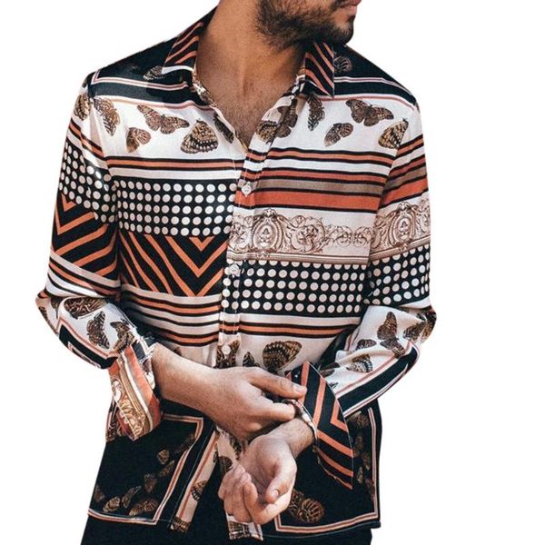 

shirt men casual retro men's long sleeve polka dot striped print vintage fashion casual shirt shirts daily, White;black