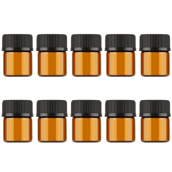 

10pcs 1ml 3ml refillable essential oil glass bottle brown mini portable travel amber with cap refillable bottles dropship