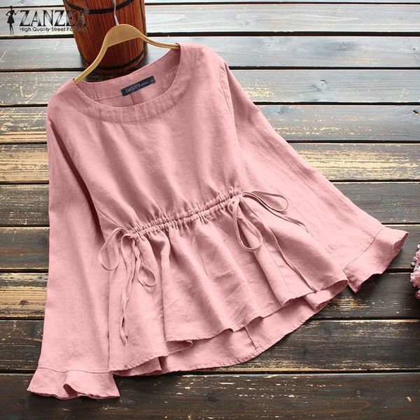 

kaftan high waist women's spring blouse zanzea 2020 casual long sleeve shirts female drawstring tunic oversized chemise1, White