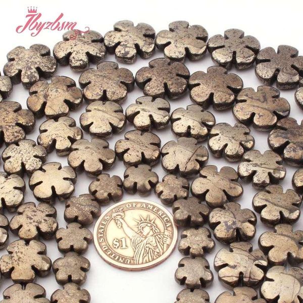 

12mm 16mm 20mm flower silvers gray pyrite spacer beads natural stone for diy women necklace bracelet rings jewelry making 15