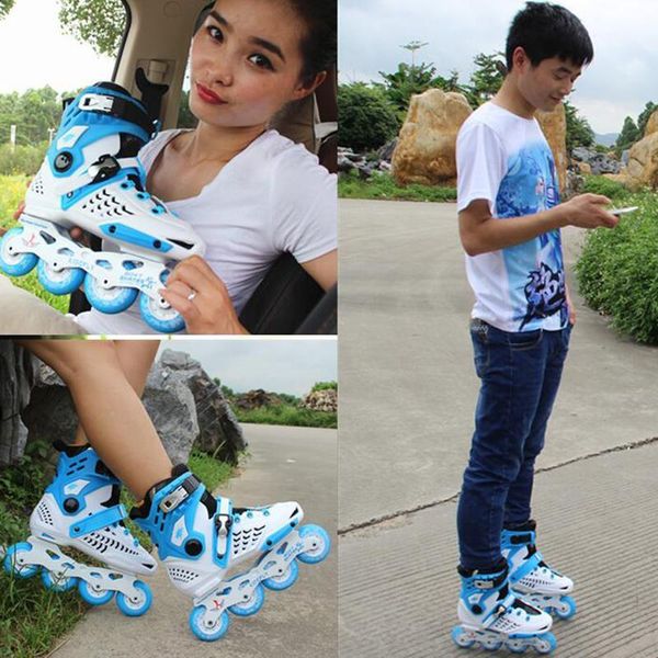 

roller skates single row black and golden skates in-line skating men and women flat flower brake shoes1