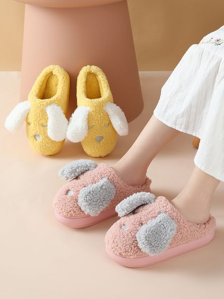 

ladies' shoes new winter fashion rabbit decorative cotton slippers flat flat comfortable non-slip warm slippers for home x1020, Black