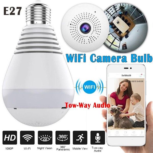 

1080p wifi camera lamp 360 security panoramic bulb light cctv video surveillance ip camera fish-eye night vision two way audio