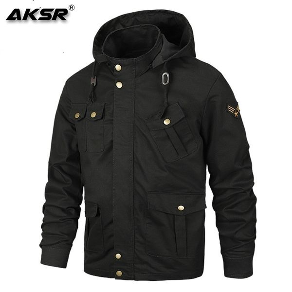

aksr mens autumn winter thermal cotton outerwear men military hooded jacket male plus size jackets coat brand clothing 201127, Black;brown