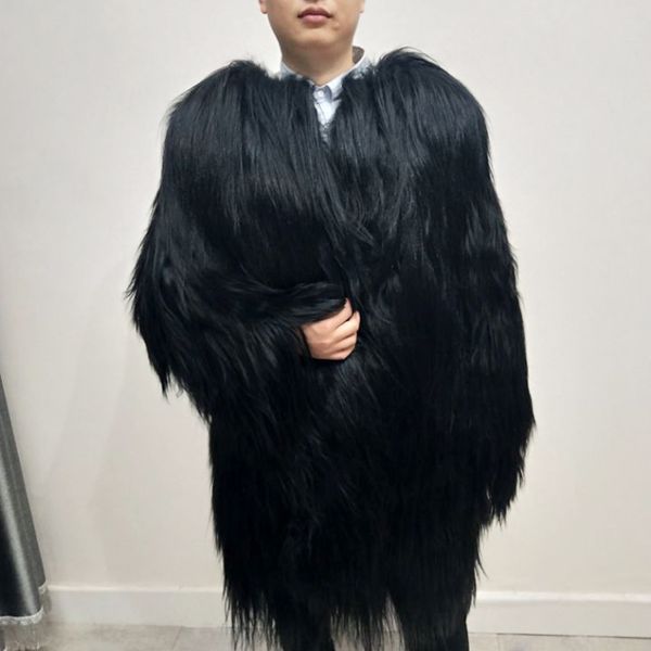 

new of the natural men goat skin coat women's long jacket men's jackets from mongolian wool qf3z, Black;white