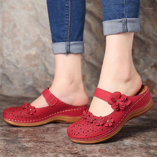 

dahood personality women flat sandals hollow out retro flower round toe ladies shoes plus size super soft female buckle slippers1, Black