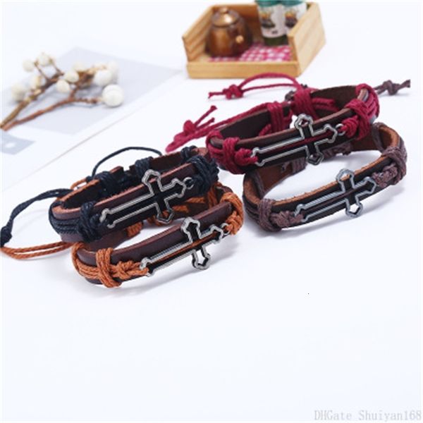 

leather weave cross bracelets vintage charm rope pu retro bangles punk bracelet for women men hip hop jewelry christmas gift