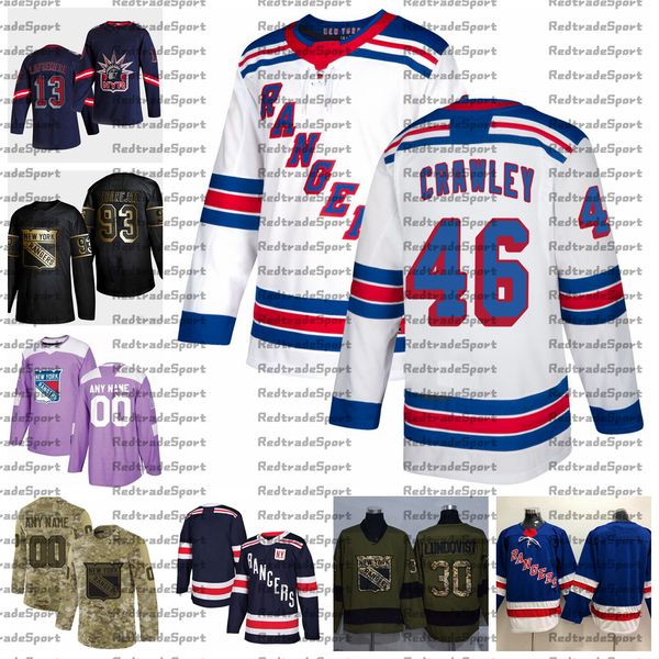 

2021 reverse retro customize 46 brandon crawley new york rangers hockey jersey golden edition camo veterans day fights cancer stitched, Black;red