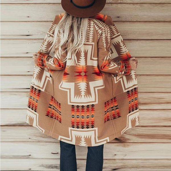 

women's clothing printing wool coats autumn & winter long jackets loose cardigan jackets fashion oversized blends overcoats, Black