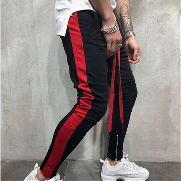 

mans casual pants joggers hip hop sweatpants fashion side stripe mens pencil pants streetwear male pant skinny trousers for men, Black
