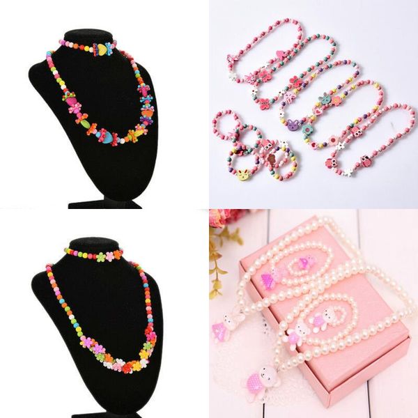 

kawaii children cartoon necklace set kids toys for girls children accessories beauty fashion girls toys makeup resin gifts, Silver