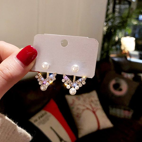 

fashion 925 silver needle korean dongdaemun song hye gyo wearing simple pearl stud earrings temperament double-sided stripe earrings earring, Golden