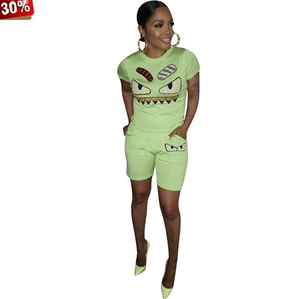 

women's two piece pants trendy clothes women sets cartoon 2021 set biker shorts pocket 2pcs tracksuit summer fashion short plus sizs, White