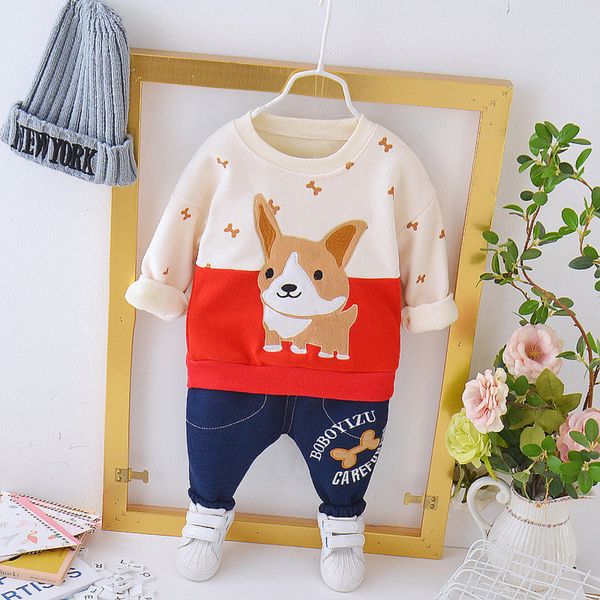 

fashion children cartoon thick cotton clothing girl spring autumn letter clothes baby boy sweatshirt pants kids casual tracksuit y1107, White
