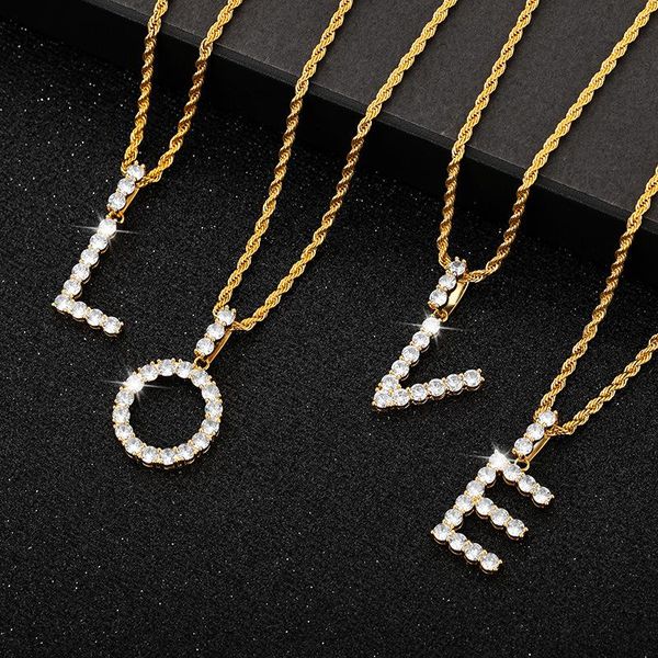 

chains zirconia initial tennis letters pendant necklaces for women gold silver color stainless steel rope chain letter alphabet necklac