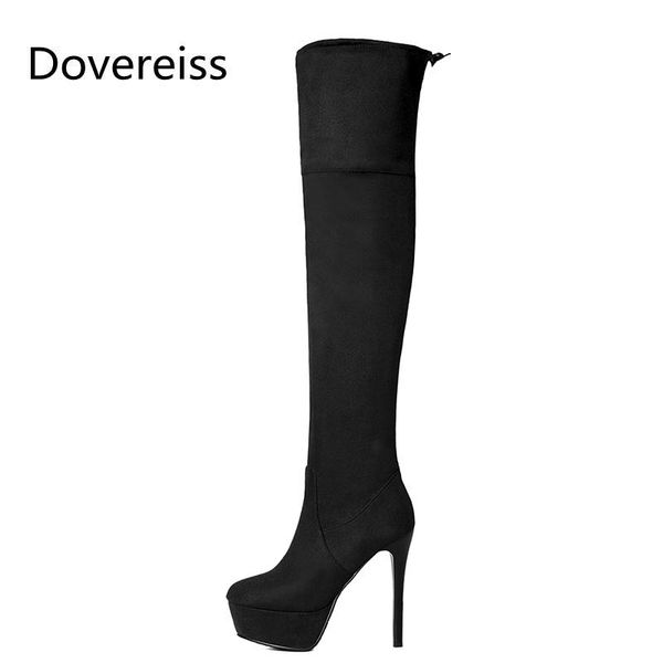 

boots dovereiss fashion women's shoes winter concise pure color platform suede grey over the knee zipper 32-43, Black
