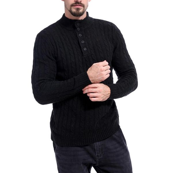 

men's cotton mandarin collar pullover autumn winter warm soft solid slim fit no yq clothing knit casual male sweater pull homme, White;black