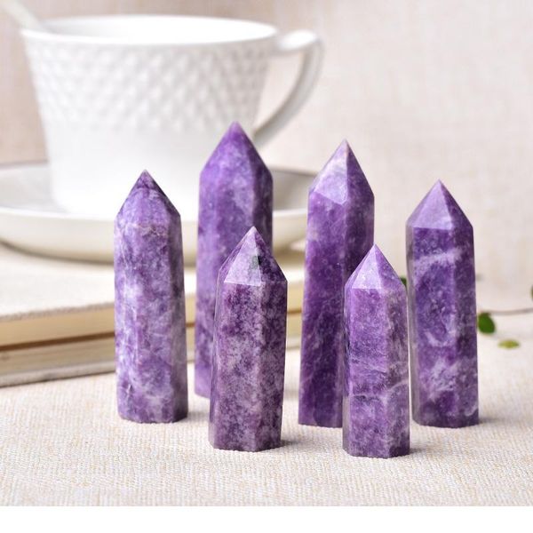 

1pc natural crystal point lapidolite healing obelisk purple quartz tower ornament for home decor reiki energy stone pyra qylvgm, Black