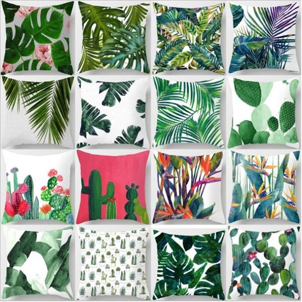 Moda foresta pluviale foglie Africa piante tropicali fiori di ibisco tiro morbido cotone federa sedia divano cuscino 45 * 45 cm