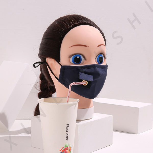 

factory adults kids cotton face drinking mask with hole for straw reusable washable dustproof outdoor mouth cover designer masks ewc1525