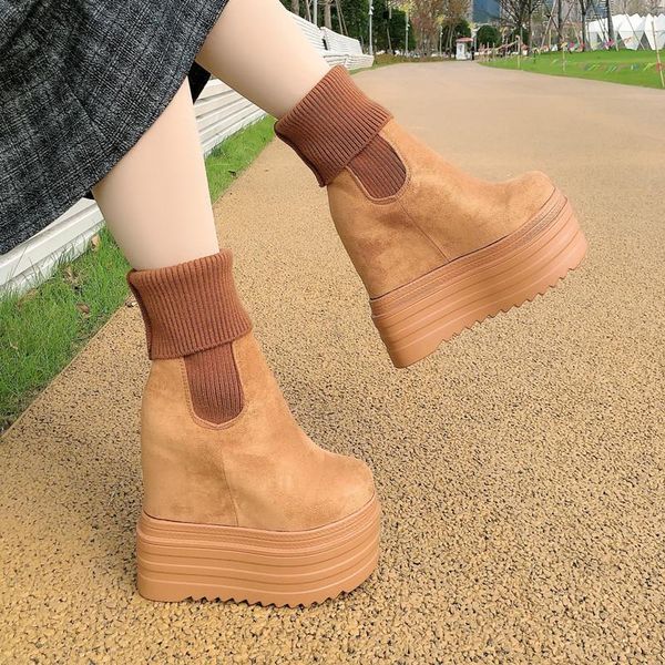 

boots wedges short women fashion platform high heel 14cm brown black