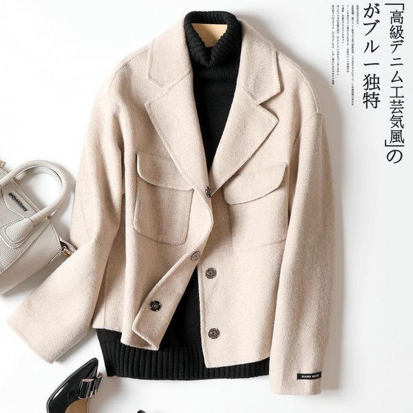 

two-sided cashmere coat south korea high-end handmade wool coat short women 2020 autumn and winter new thin, Black