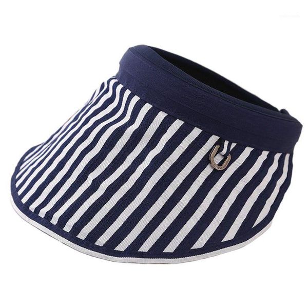 

women empty sun visor hat stripes sunscreen foldable golf tennies beach cap 63hc1, Blue;gray